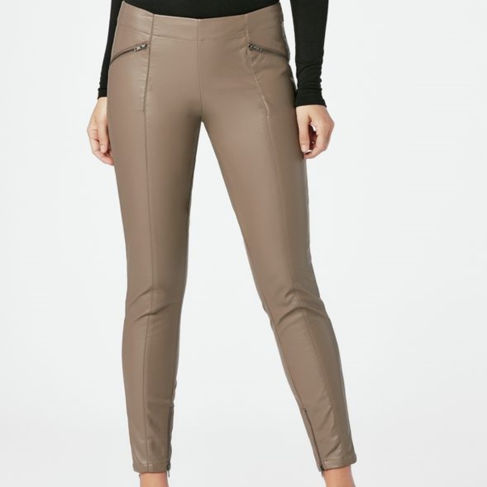 Tan leather skinny pants